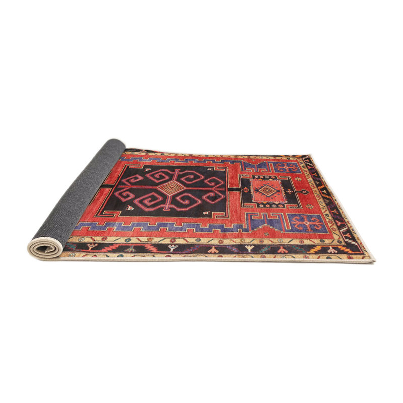 Tapis noir / rouge en laine Mampre, Rond 7 pi