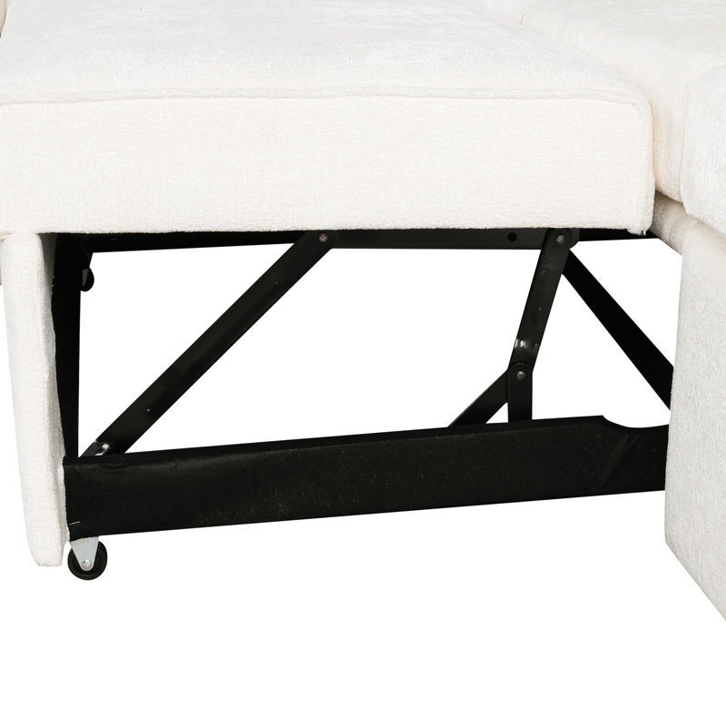 Canapé modulaire crème de 112,2 po avec lit escamotable, panier de rangement mobile pour les salons modernes, lit de chargement et 3 coussins en crème, et confortable