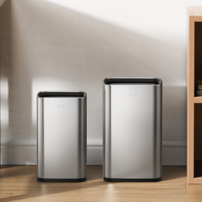 Ensemble de 2 poubelles ouvertes EKO avec panier intérieur amovible, petite poubelle carrée, poubelle combinée 1,8 + 3,2 gallons pour la cuisine, la salle de bain, le bureau et la maison (acier inoxydable)