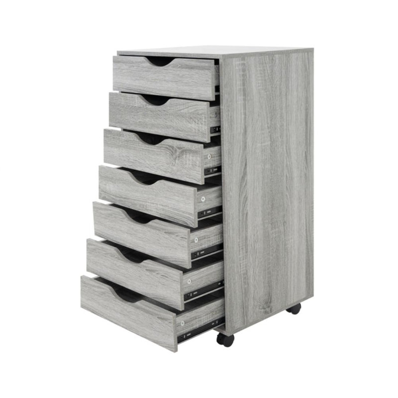 Brixen 7 Drawer Storage Cabinet, rolling storage office cabinets, Gray Oak