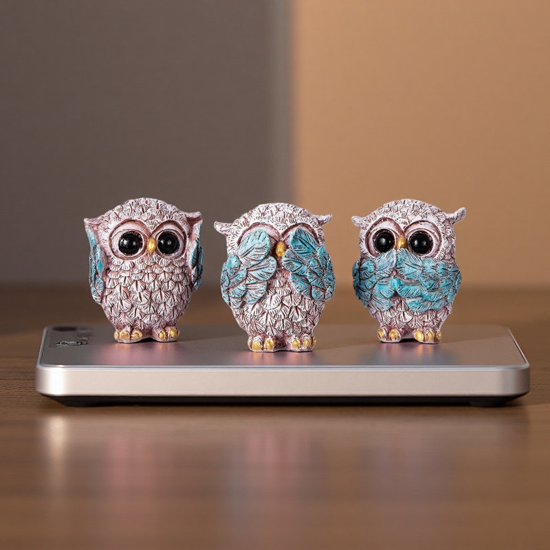 Ensemble de 3 sculptures hibou, Marine