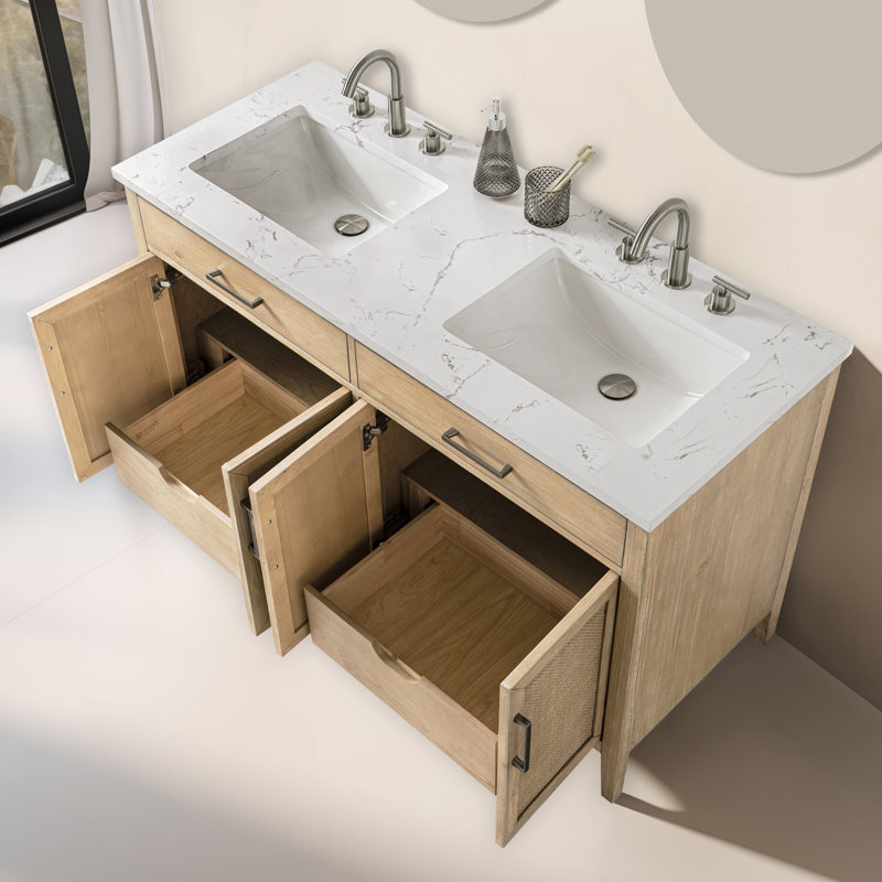 Meuble-lavabo double 54 po avec dessus Sebastiano, Sable côtier / nickel antique