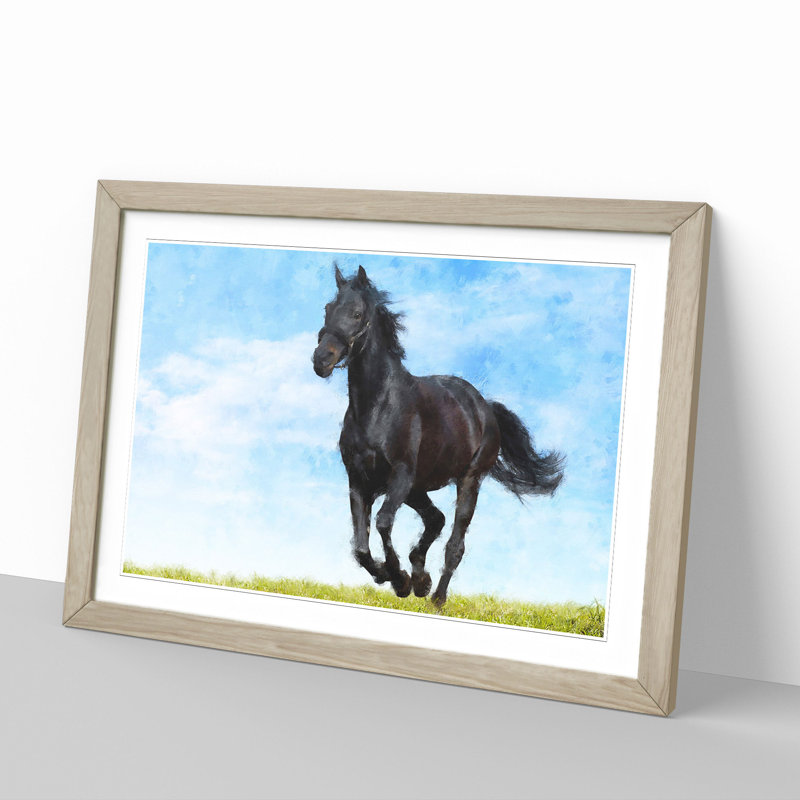 Black Horse - Picture Frame Painting, 48cm H x 65cm W x 2cm D, Oak Framed