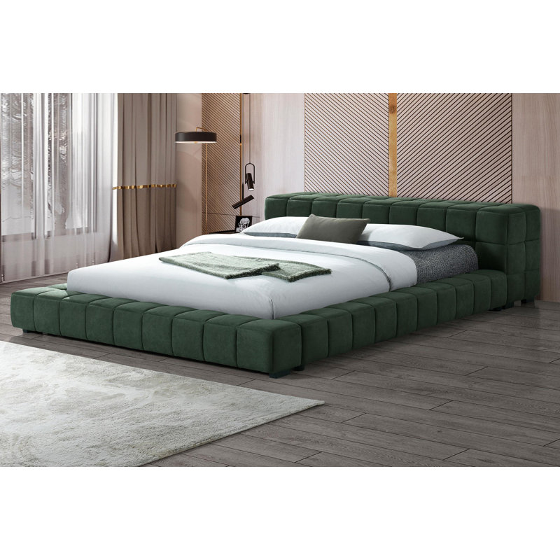 Lit plateforme en tissu d'ameublement, Grand, Vert