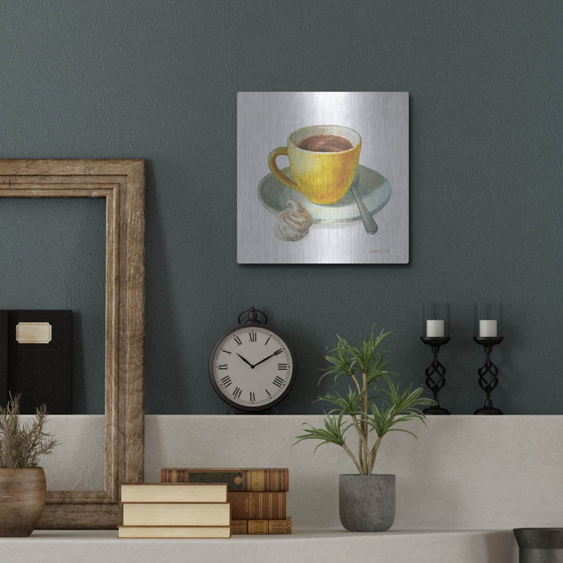  «Wake Me Up Coffee 4 Linen» par Danhui Nai, art mural en métal, H 12 po x l 12 po