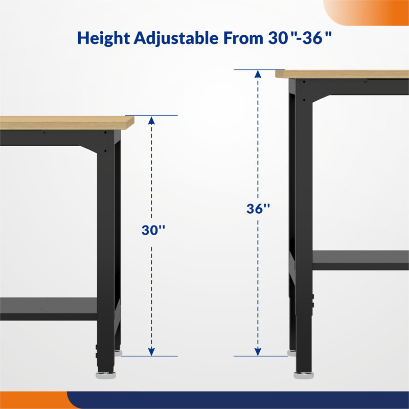 72" L-shaped Heavy Duty Workbench with Solid Wood Top