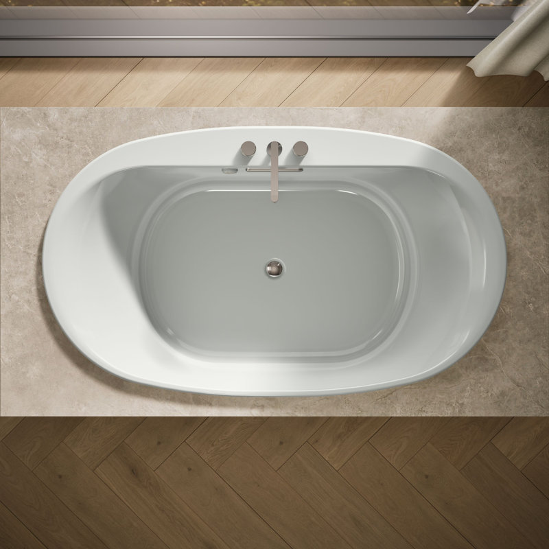Underscore Oval 72-In X 42-In Heated Bubblemassage Air Bath with Center Drain, Ice Grey