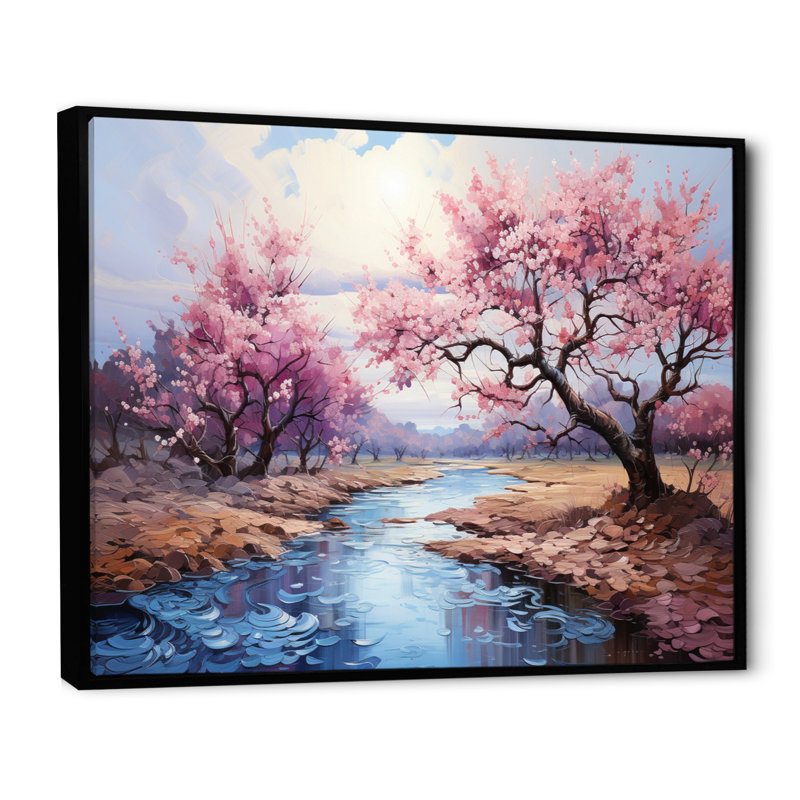 «Vangogh Blossoming Almond Trees I» par Vincent Van Gogh, peinture sur toile, H 12 po x l 20 po x P 1 po, Cadre flottant noir