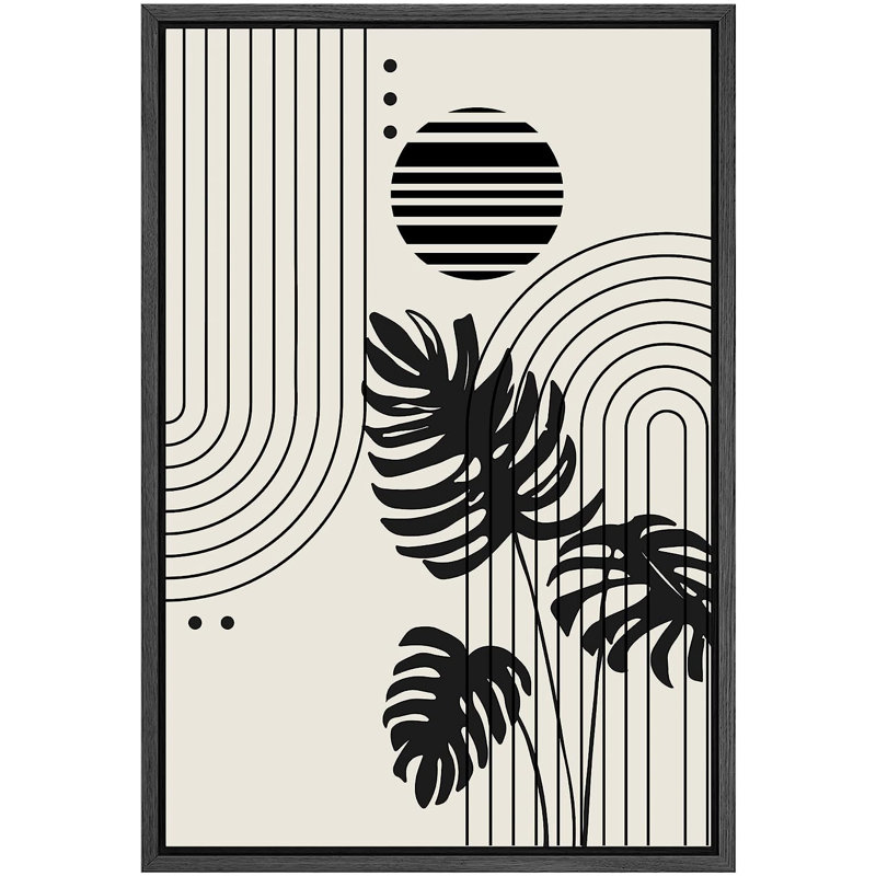 «Geometric Striped Polygon Tropical Palm Leaf», reproduction sur toile flottante, H 36 po x l 24 po x P 1,5 po, Cadre noir