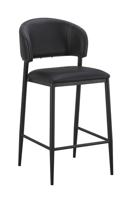 Tabouret de bar d'intérieur en métal avec siège et dossier en vinyle noir, Noir