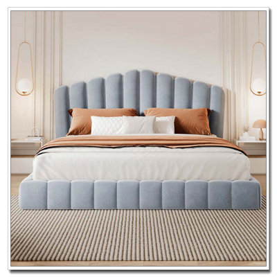 Velvet Upholstered Floor Bed Frame