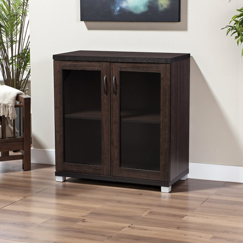 Guillaumette Dark Brown Sideboard with Two Glass Doors, 31.09'' H X 32.69'' W X 15.54'' D