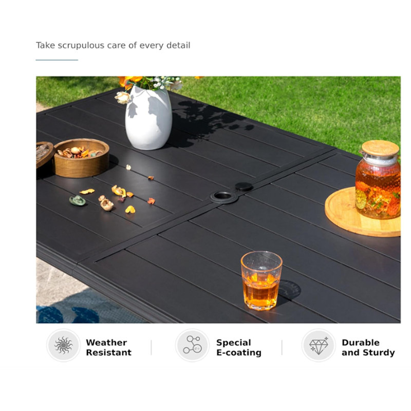60" Large Metal Outdoor Dining Table, Black Rectangle P...