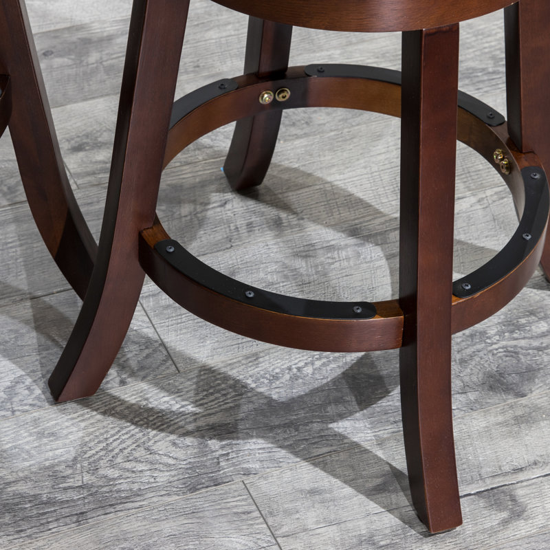 Tabouret de comptoir de 24 po avec finition cerisier et siège en tissu beige, dossier pivotant à lattes pour une expérience confortable en cerisier, tissu, utilisation quotidienne confortable