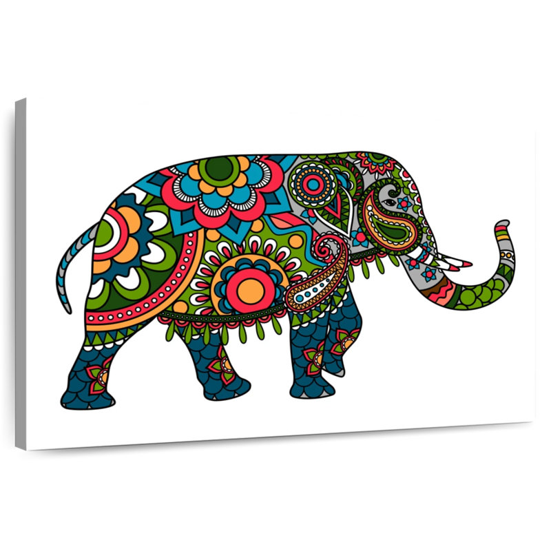 Floral Doodle Elephant, 8" H x 12" W