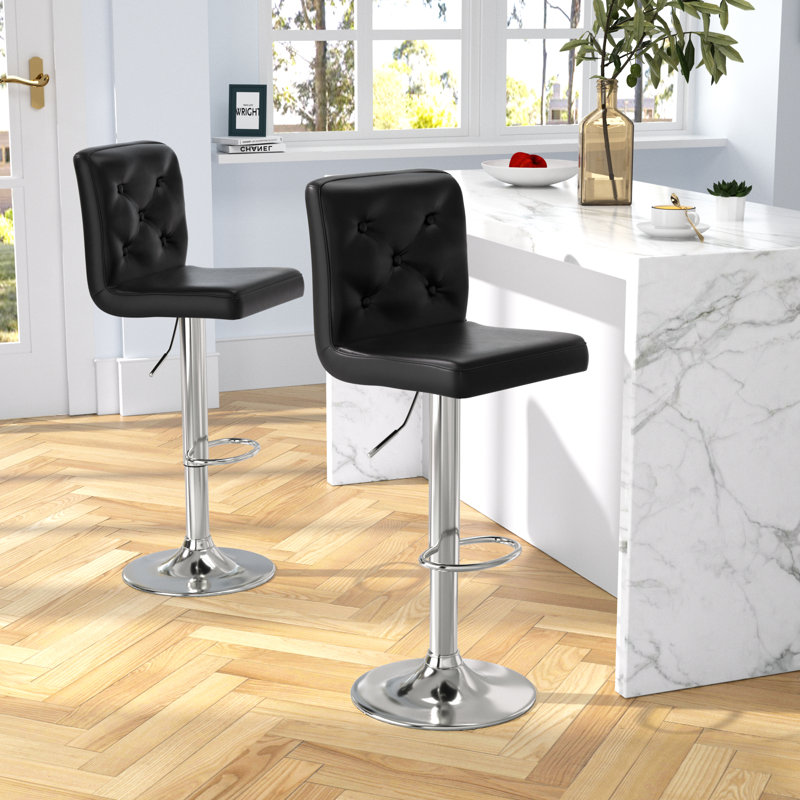 Nerisse Swivel Upholstered Adjustable Height Counter Stool with Metal Frame, Black