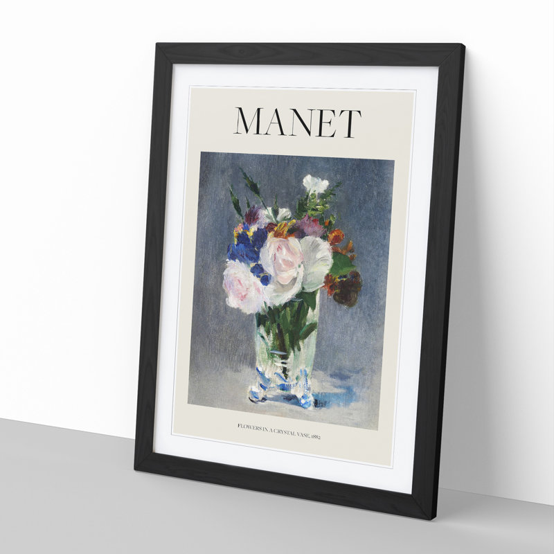 Flowers In A Crystal Vase by Edouard Manet - Single Picture Frame Print, 48cm H x 36cm W x 2cm D, Black Framed