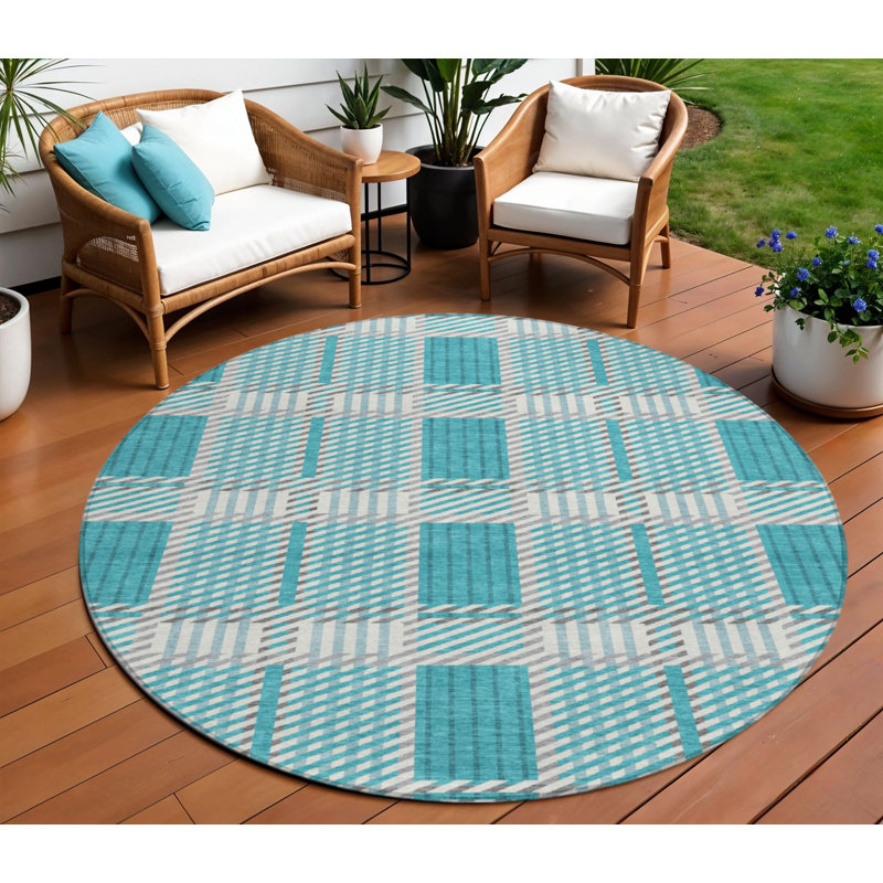 Tapis rond bleu sarcelle lavable 8 po