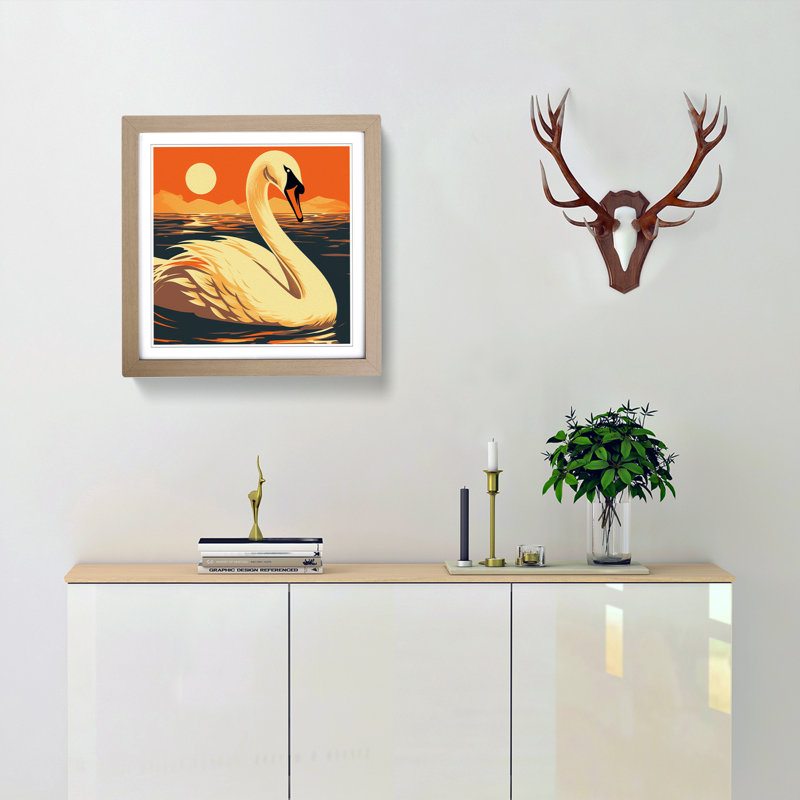 Swan Retro Art No.2 - Framed Print, Oak