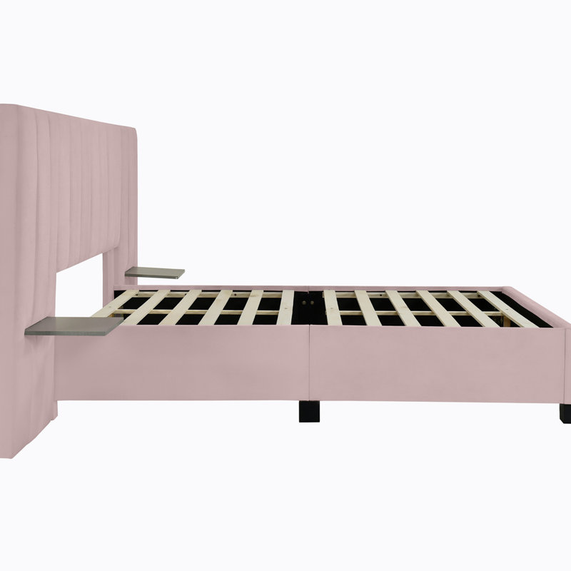 Anyston Upholstered Platform Bed, Full, Pink