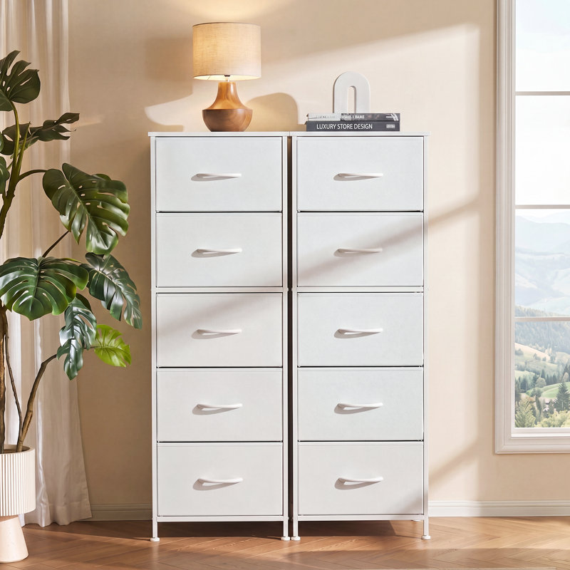 Commode verticale 5 tiroirs Ojaswi, Blanc