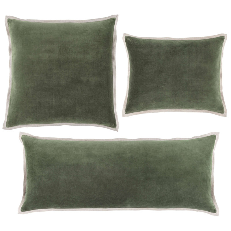 Sage Green Velvet and Linen Square Pillow Cover 22x22