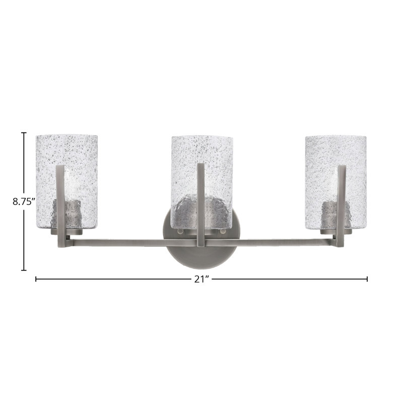 Barre d'éclairage de salle de bain 3 lumières Dayberry avec verre à bulles 4 po, Graphite, Verre à bulles fumé