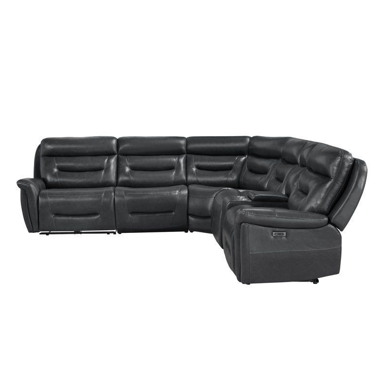 Canapé modulaire en cuir synthétique Terry avec éclairage DEL et fonction d'inclinaison, Gris foncé