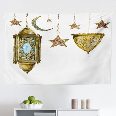 Ambesonne Lantern Tapestry, Traditional Hand Drawn Style Watercolor Crescent Moon And Stars Cultural, Fabric Wall Hanging Decor For Bedroom Living Roo -  East Urban Home, 62D69C6192E14F2F95A238C05328D946