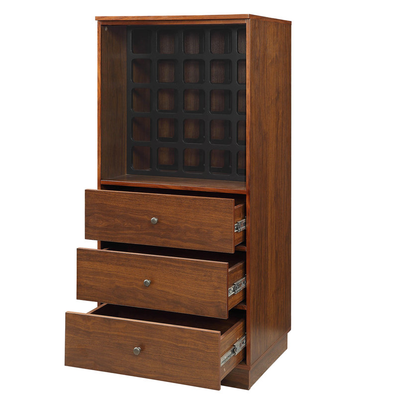 Armoire à vin au fini noyer, 3 tiroirs, pour 25 bouteilles en noyer, 25 tiroirs, tiroir avec glissières en métal