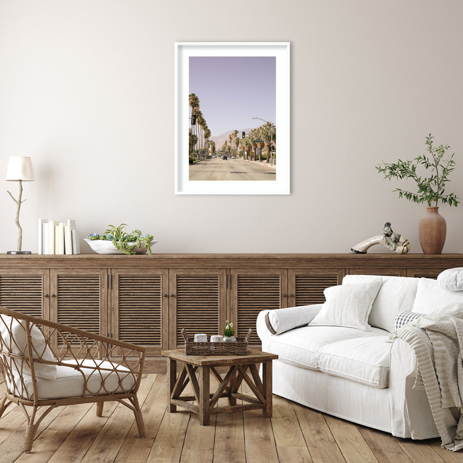 Daisey "Palm Spring Street" Print, 41" H x 31" W, White
