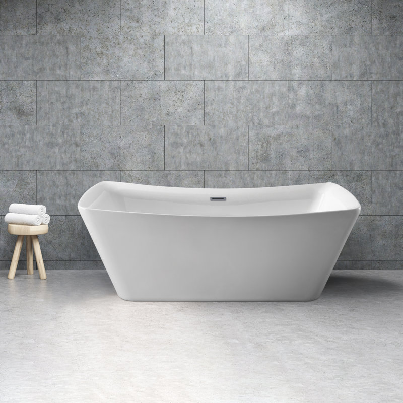 Baignoire de trempage autoportante 62 "avec drain et plateau en bambou 62" Streamline, Chrome poli
