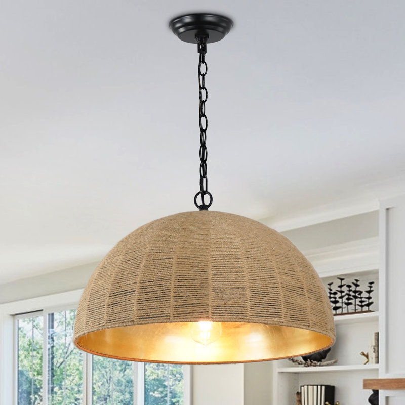 Luminaire suspendu en rotin 1 lumière, lustre tissé naturel Boho pour îlot de cuisine