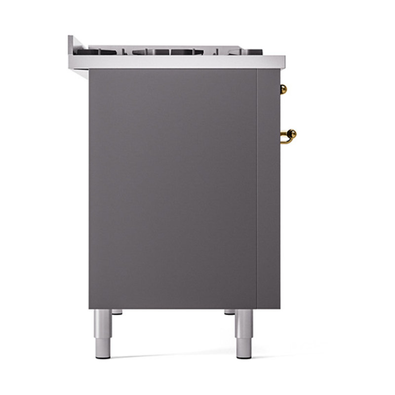 ILVE Nostalgie II Noblesse 48 in Dual Fuel Range, 8 Burner, Griddle, Liquid Propane, Graphite Matte/Brass