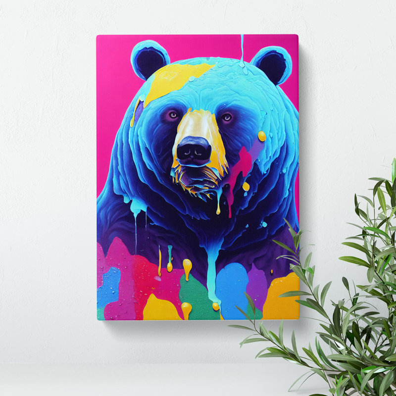 Colourful Bear No.4 - Print, Wrapped Canvas, 50cm H x 35cm W x 3cm D, No Matte