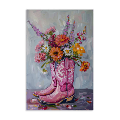 Floral Cowboy Boots Canvas Wall Art by Petal Prints Design