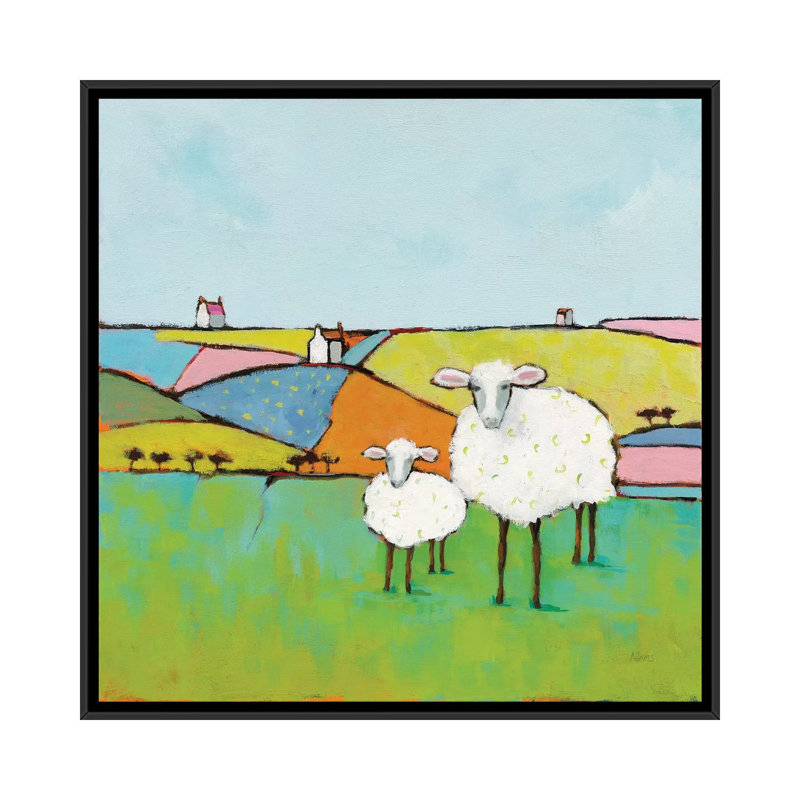 «Sheep in the Meadow», reproduction sur toile, H 37 po x l 37 po x P 1,5 po, Toile encadrée noire, Pas de tapis