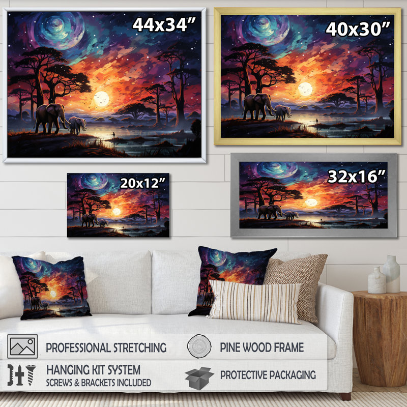 «African Celestial Safari I» sur toile, Cadre photo noir, H 16 po x l 32 po x P 1 po
