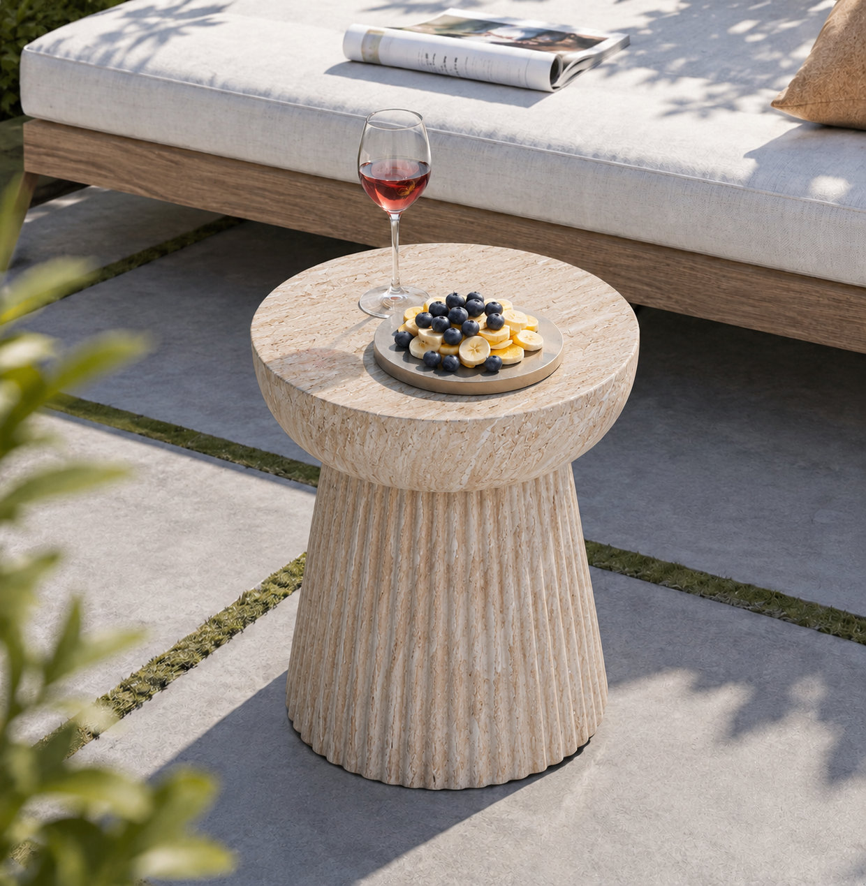 15" Patio Side Table, Travertine