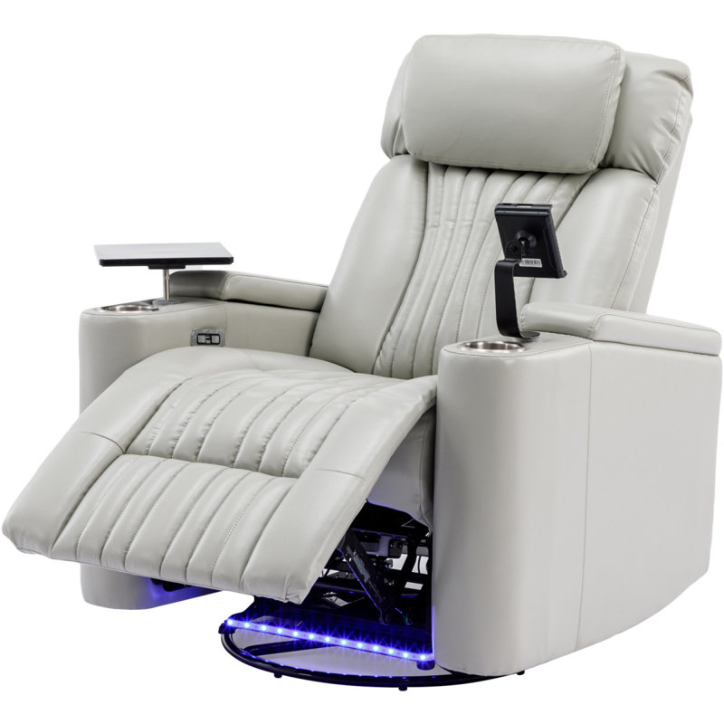 270° Power Swivel Recliner,Home Theater Seating With Hidden Arm Storage And  LED Light Strip,Cup Holder,360° Swivel Tray Table,And Cell Phone Holder,Soft Living Room Chair