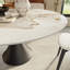 Table de salle à manger Mid-Century ronde pour 4-8 personnes avec plateau en pierre luxueux et piédestal sculptural élégant-1070403836-1070403826
