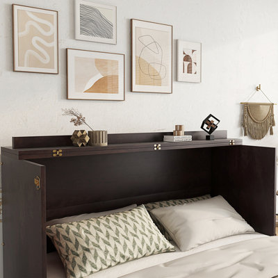 Queen Size Murphy Bed, Cabinet Bed With Power Station And Rattan Decoration Panel