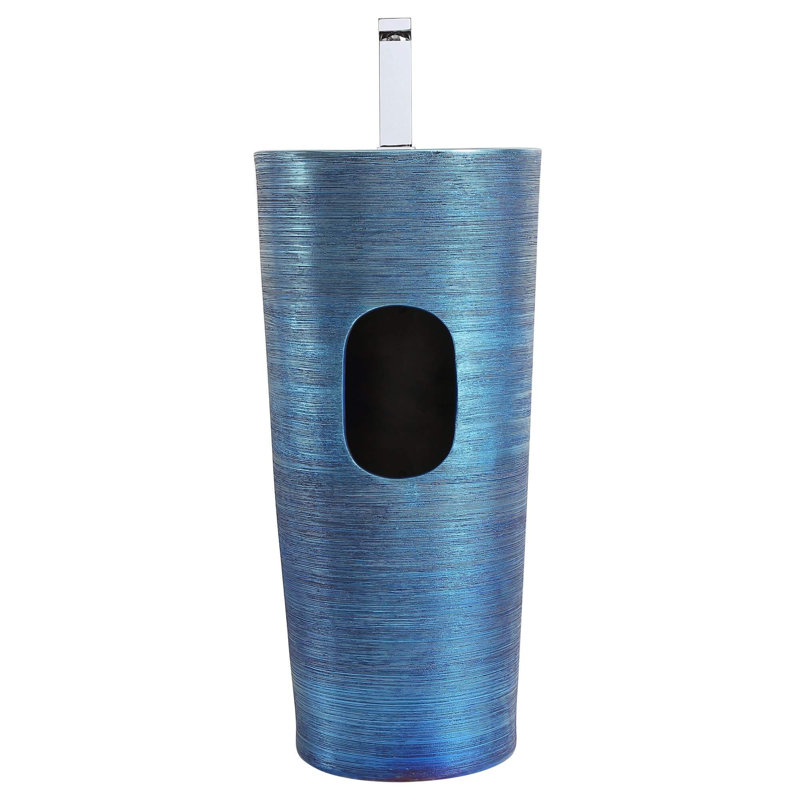 Vitreous China Pedestal Bathroom Sink with Overflow, Brushed Blue