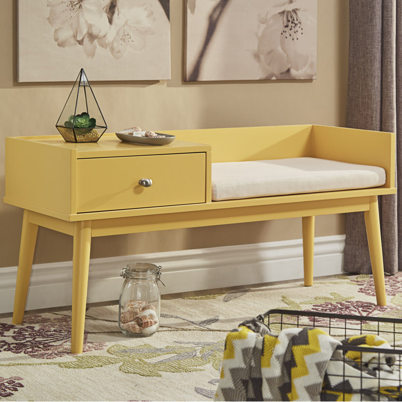 Banc de rangement en bois Hartnett, Jaune