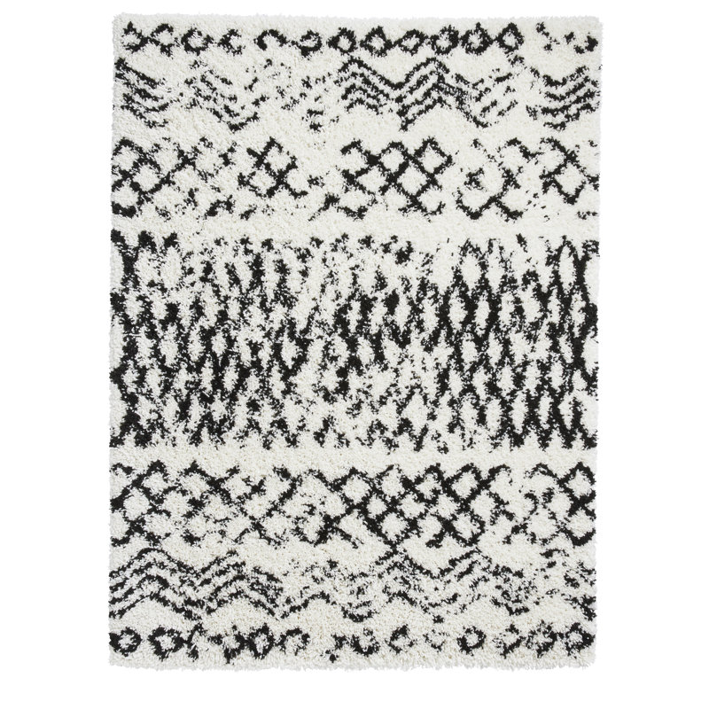 Machine Woven White/Black Rug, Rectangle 160 x 220cm
