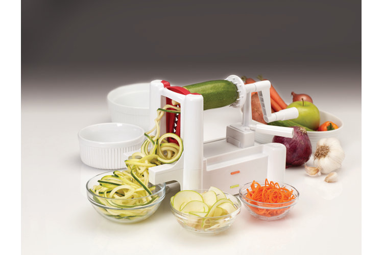 white plastic spiralizer making zucchini noodles