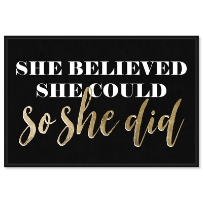 " Typography and Quotes So She Did Black " Textual Art Print