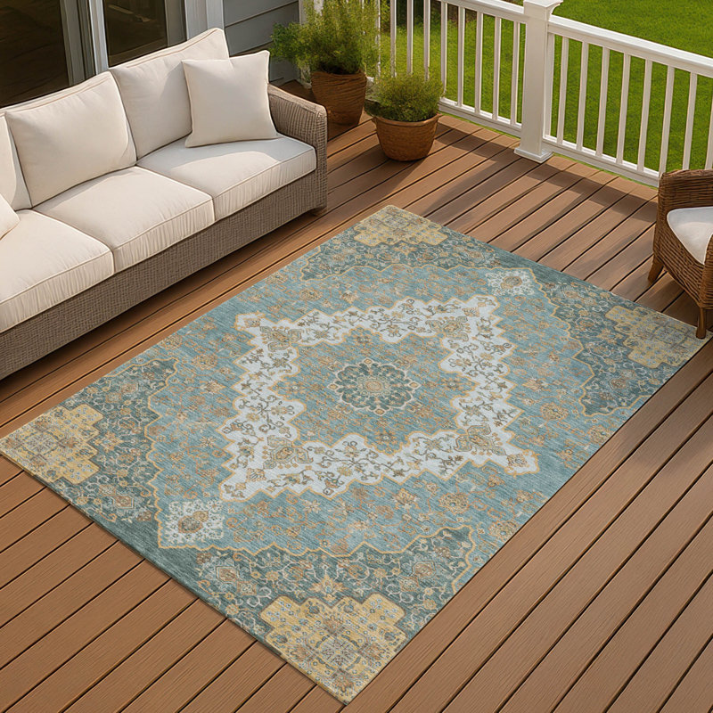 Tapis lavable à la machine intérieur / extérieur ACN2486, Sarcelle, 2 pi 6 po x 3 pi 10 po