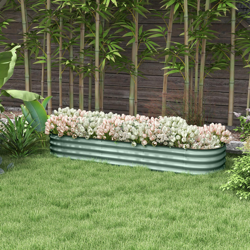 Boîte à fleurs surélevée pour l'extérieur, Vert, H 11,8 po x l 76,8 po x P 24,5 po