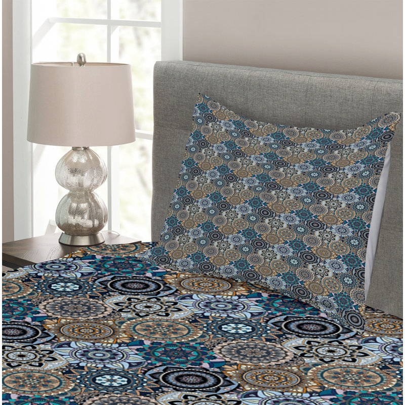 Adilyn Blue/Yellow Microfibre Bedspread Set, 170 x 220 cm Bedspread - 1 Sham